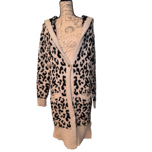 UGG Size M/L Leopard Print Cardigan Duster with Hood
